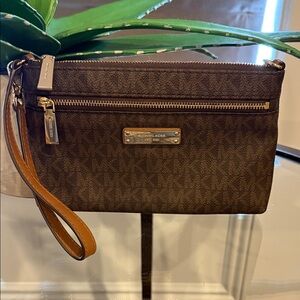 Michael Kors Brown Monogram Wristlet